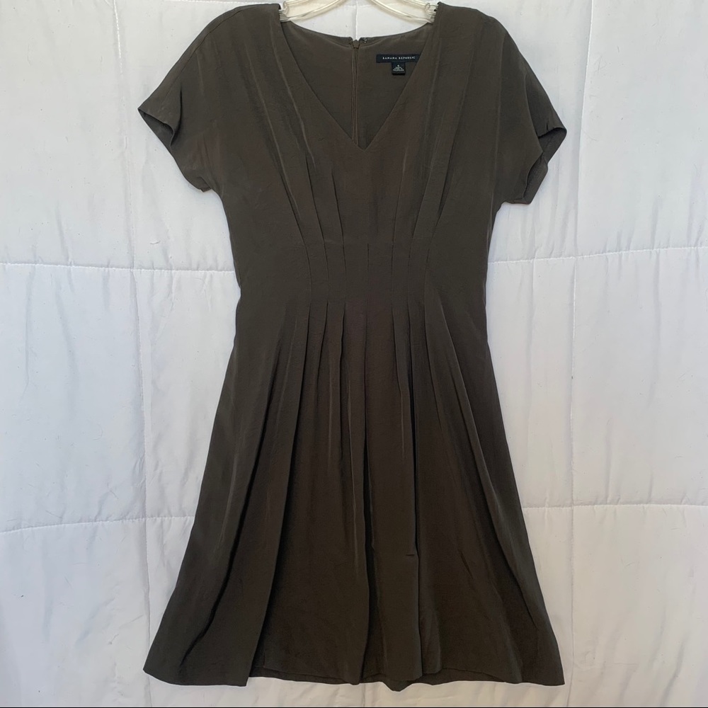 Banana Republic Drab Olive Pleated Dress
